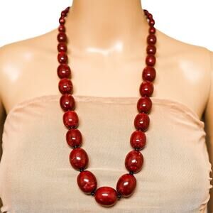 VTG MCM MOD Signed Monet Runway Chunky Bold Statement Red Lucite Bead Necklace